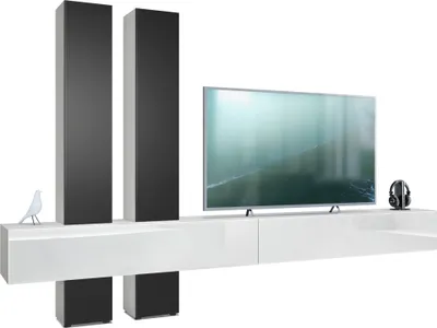 Produktbild von Vladon Wohnwand Moja,  Germany, - Weiß matt & Weiß/Schwarz matt - Moderne Anbauwand für Ihr Wohnzimmer (BxHxT) 330 x 204 x 39 cm