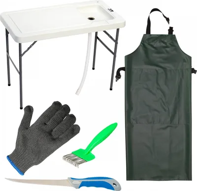 Produktbild von Kogha Set: Filetier-Tisch, PVC Schürze, Filetiermesser, Grätenkamm + Filetierhandschuh