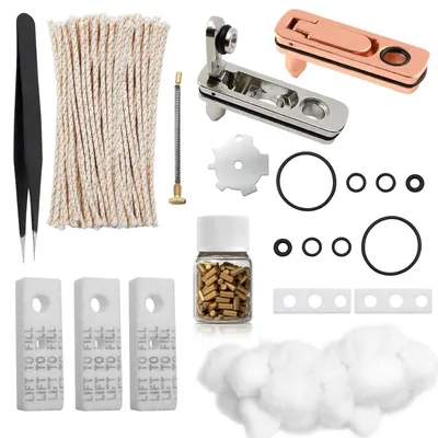 Produktbild von Feuerzeug Zubehör Set Ersatzteile Reparatur Paket Benzin Feuerzeug Universal Kompatibel 100 Feuersteine 50 Dochte 8 Watte 2 Dichtungen 3 Dichtungspads Pinzette Schraubenzieher Federauswerferstift