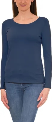 Produktbild von Alkato Damen Langarm Shirt mit O-Ausschnitt, Farbe: Jeans, Größe: S