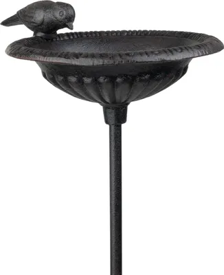 Image de Bain d'oiseaux en fonte avec statue d'oiseau - Bol solide pour le jardin - Distributeur d'eau décoratif pour les oiseaux - résistant aux intempéries & stable - hauteur 92?cm