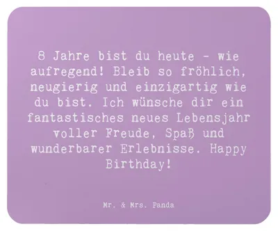 Produktbild von Mr. & Mrs. Panda Mouse Pad Spruch 8. Geburtstag - Lavendeltraum - Geschenk, mousematte, computer mauspad, Geburtstagsgeschenk, Spaß, einzigartig, feiern, Happy Birthday