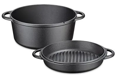 Imagen del producto de Silecomplaza, olla para barbacoa Schmortopf, 5 litros, hierro fundido , 26 cm, tapa para parrilla