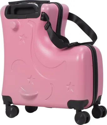 Produktbild von Großvolumiger Handgepäckkoffer mit Rollen, stoßfester Kinderreisekoffer mit Sitz und Sicherheitsgurt, Handgepäck mit 4 Spinner-Rädern