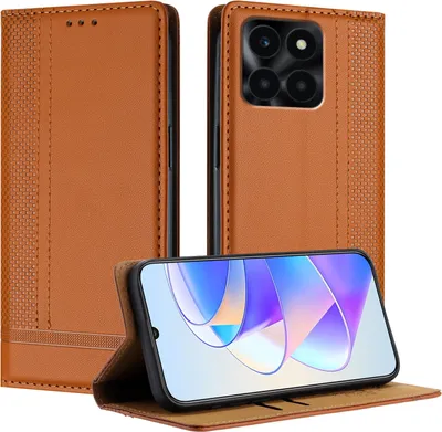 Produktbild von Handyhülle für Honor X6A Leder Flip Klappbare Schutzhülle mit Standfunktion Braun