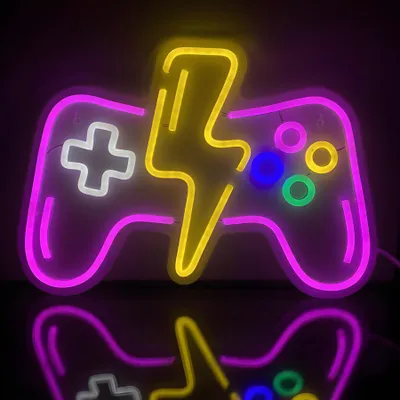 Produktbild von NEON LED Licht, dekorative Wand-Leuchte, Controller pink gelb, ca. 38 x 27 x 2 cm