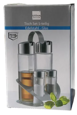 Produktbild von Menage Essig und Öl Spender Salz Pfeffer Set 250 Edelstahl Glas STOHA