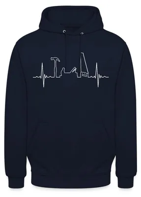 Produktbild von Spreadshirt Zimmerer Zimmermann Tischler Herzschlag Mit Werkzeugen Uni Hoodie, XL, Navy