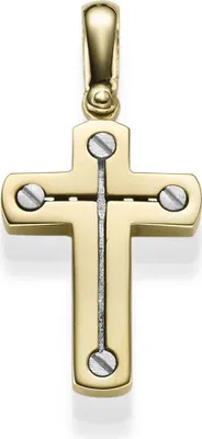 Anhänger-Kreuz-26x17-5mm-585-Gold-gelb-weiß-bicolor