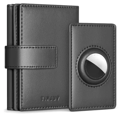 Produktbild von Leder Geldbörse Herren mit Airtag Kartenetui, Portemonnaie Mini für Max. 10-14 Karten RFID Schutz, Grau