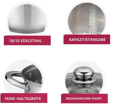 Obrázek produktu pro sada 8 ks nádobí z nerezové oceli na indukční vaření s poklicí hrnec 22/24/26/28cm