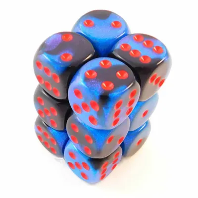 Obrázok produktu pre Chessex Gemini 16mm d6 s bodkami Dice Blocks (12 kociek) - Black-Starlight s červenou