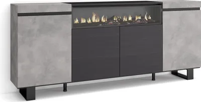 Image de COZY Buffet salon et cuisine, 200x35x87cm, 4 Portes, Cheminée électrique, Ciment