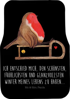Produktbild von Mr. & Mrs. Panda Automatte Rotkehlchen Schlitten - Schwarz - Geschenk, Fußmatte Fürs Auto, Winter, Auto-Fußmatte, Vogel, Weihnachten, Teppich