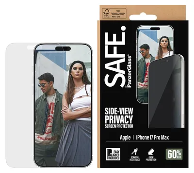 Produktbild von PanzerGlass SAFE. by ® 2-Way Privacy Displayschutz iPhone 17 Pro Max | Ultra-Wide Fit m. EasyAligner, Apple, Apple - iPhone 17 Pro Max, Trockene Anwendung, Kratzresistent, Schockresistent, Transparent, 1 Stück(e)