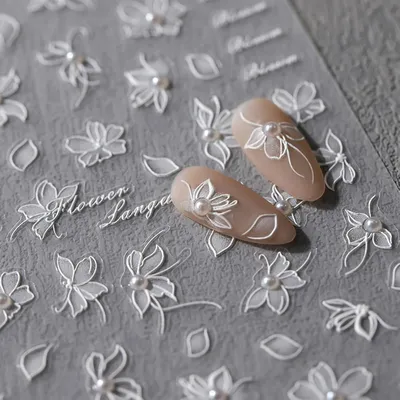 Produktbild von 3D Nagelsticker Weiße Blumen 5D Stereoskopisch Selbstklebend Nageldesign Zubehör 1 Blatt