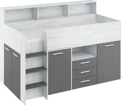 Produktbild von Bett mit Schreibtisch NEO L Links 80x200 cm Schlafzimmer-Sets Hochbett Etagenbett craft weiß / graphit