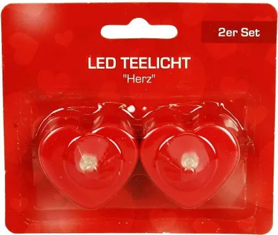 Produktbild von HAAC 2er LED Teelicht Herz Ledlampe Ledkerze Kerze Leuchte Herzlampe rot 4 cm