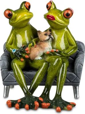 Produktbild von 2er Set Froschpaar mit Haustier auf Sofa lustige Frösche 15x12 cm