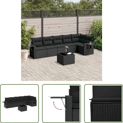 Produktbild von The Living Store 7-tlg. Garten-Sofagarnitur mit Kissen Schwarz Poly Rattan