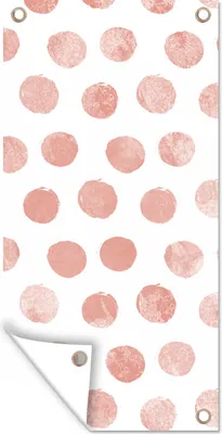 Produktbild von MuchoWow® 40x80 cm Outdoor-Poster Gartendeko Sichtschutz Garten Poster für den Garten  Polka dots - Rosa - Weiß