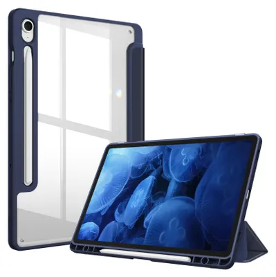 Produktbild von Fintie Hybrid Hülle für Samsung Galaxy Tab S10 FE/S9 FE 10.9"/S9 11" Tablet mit Stifthalter - Stoßfeste Schutzhülle mit Transparenter Hartschale auf der Rückseite, Dunkelblau