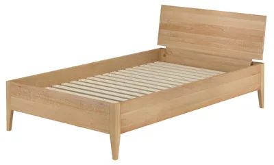 Produktbild von Metallfreies breites Bett aus Buchenholz konische Füße 120x200 mit wählbaren Zubehör V-60.94-12Rollrost inkl.