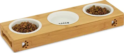 Produktbild von relaxdays Futterstation Hunde/Katzen braun 44,5 x 14,0 x 5,5 cm