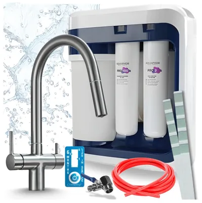 Produktbild von Ari 3-Wege-Küchenarmatur Slender, Graphit, Ausziehbare Spültischarmatur Im Set Mit Aquaphor Ro-202S Pro Wasserfiltersystem