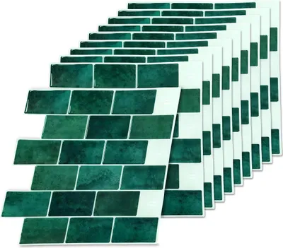 Produktbild von Relaxdays Klebefliesen, 10 Stück, Bad & Küche, Fliesenaufkleber 30x30, selbstklebend, 3d Fliesen zuschneidbar, PU, grün