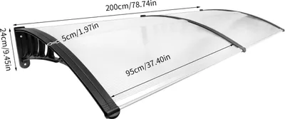 Produktbild von Vordach - Türdach aus Polycarbonat 200×90×24 cm - UV-beständig - Wetterfest - Transparent - Für Eingang, Balkon, Garage