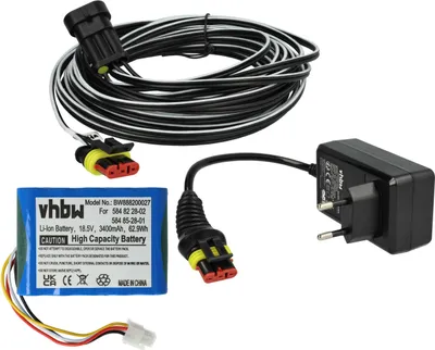 Produktbild von vhbw 1x Netzteil, 1x 3400 mAh Akku, 1x 10 m Niederspannungskabel kompatibel mit Husqvarna Automower 310 Mark II, 310 (2015-2018), 315 Rasenmäher