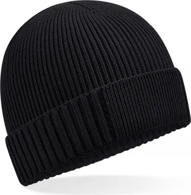 Produktbild von Beechfield B438N | Organic Baumwolle Engineered Patch Beanie - Farbe: Black - Größe: One Size
