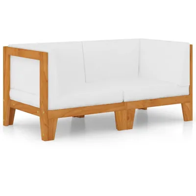 Produktbild von vidaXL 2-Sitzer-Sofa mit Cremeweißen Kissen Akazie Massivholz