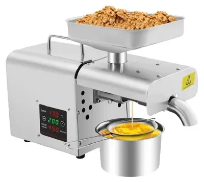 Obrázek produktu pro Lis na olej, nerezová ocel 304, příkon 610 W, napětí 220 V, výtěžnost oleje až 45 %, rychlost lisování 3–6 kg/h
