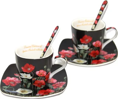Image de Queen Isabell Tasse à espresso, set de tasses à espresso en porcelaine motif coquelicot