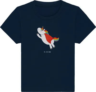 Produktbild von Mr. & Mrs. Panda Babyshirt Einhorn Super 24. - 36. Monat - French Navy - Geschenk, Kleinkind T-Shirt, , Baby, Einhörner, Organic Shirt, Held, Superheld, Baumwollshirt