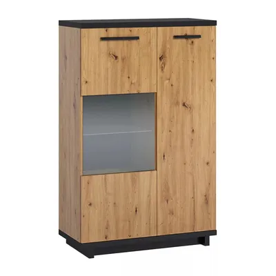 Produktbild von Vitrinene INES IN-12 Vitrine Standvitrine 90 cm Regal Schrank Loft [Eiche Artisan + Schwarz]
