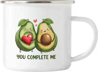 Produktbild von You Complete Me Emaille Tasse Avocado Valentinstag Freundin Freund Süß Geschenkidee Paar Liebe