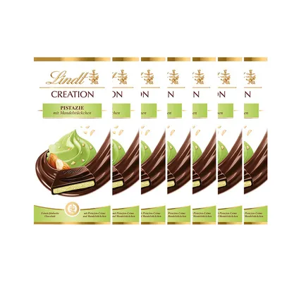 Immagine prodotto di Lindt Creation Cioccolato al pistacchio con pezzi di mandorla 148g Confezione da 7 pezzi