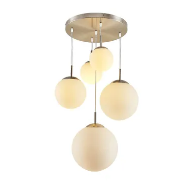 Produktbild von Lindby Hängeleuchte Heleska, weiß, Glas, 5-flg., Ø 50 cm