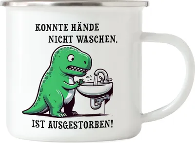 Produktbild von Konnte Hände nicht waschen T-Rex Dinosaurier Emaille Tasse Lustige Geschenkidee