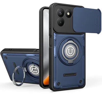 Produktbild von Magnetische Handyhülle für Tecno Pova 7 4G /Pova 7 Neo mit Kameraschutz Schieber, Ringhalter und Ständer, Stoßfeste Hülle Blau