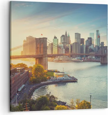 Produktbild von Bild auf Leinwand - Leinwandbild - New York Brücke - 60x60cm - Wand Bild - Wanddeko - Wandbilder - Leinwanddruck - Bilder - Kunstdruck - Wanddekoration - Leinwand bilder - Wandkunst - AC60x60-4047