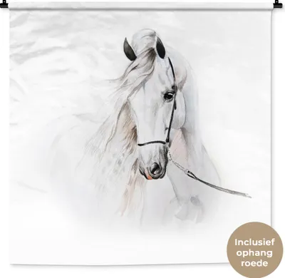 Produktbild von MuchoWow® Wandteppich Wandbehang Pferd - Aquarell - Tiere - Weiß 150x150 cm Tapisserie Dekoration Wandtuch - Wohnaccessoires - Modernes