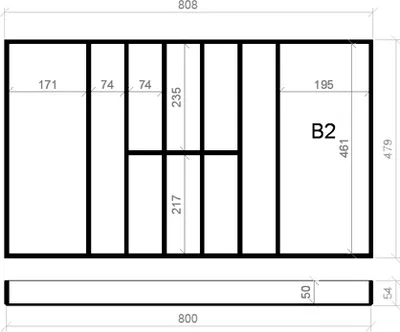 Produktbild von Besteckeinsatz BUCHE 90er Schubl. B 808 x T 479 mm passend für Grass Nova 16 mm Schubladen