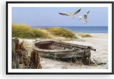 Produktbild von Gerahmtes Poster - Schwarzer Rahmen - Strand Möwen £ódŸ - 91,5x61 cm - Wand Bild - Wanddeko - Wandbilder - Kunstposter - Wandposter - Bilderrahmen - Bilder - Kunstdruck - Wandbild - P2BAA91x61-4170