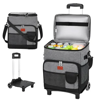 Imagen del producto de Bolsa refrigerante, fabricada en tejido Oxford impermeable, portátil con ruedas, color gris