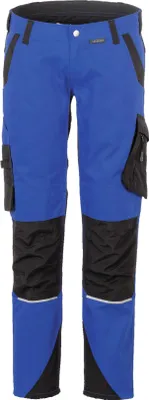 A pair of blue and black work pants.