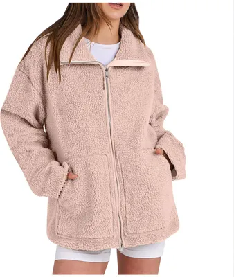 Produktbild von ASKSA Damen Jacke Teddyjacke Doppelschieber Reissverschluss Winter Fleecejacke Winterjacke Warme Teddyfleece Outdoor Casual Jacken mit Taschen (Rosa,S)